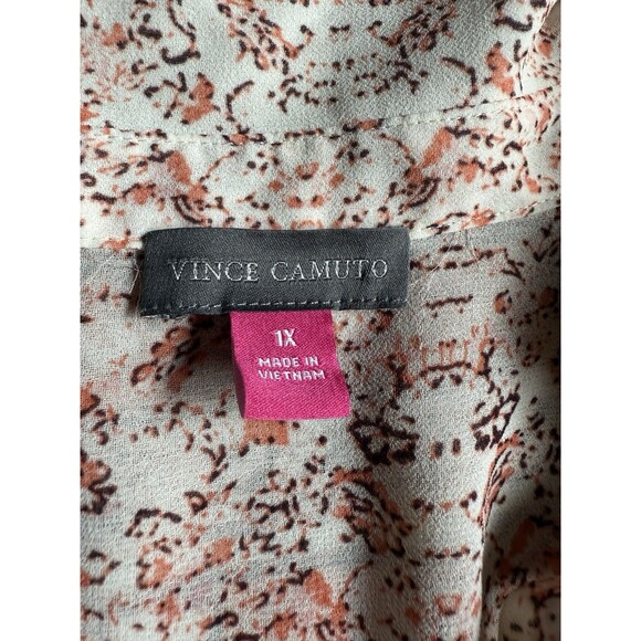 Vince Camuto Women’s Shirt Sleeveless Top Plus 1x Peach White Flowy Collar EUC - Picture 2 of 4